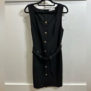 Grace Karin Black Midi Dress with Gold Buttons